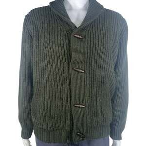 Weatherproof Mens Large Toggle Button Cardigan Sweater Fleece Lined Knit Grandpa
